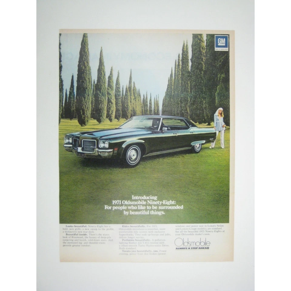 1971 Oldsmobile Ninety Eight Print Ad Vintage GM Advertisement Classic Car - Image 1 of 2