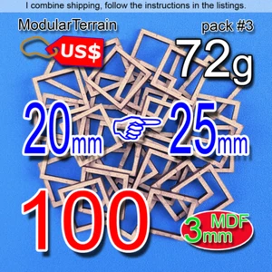Adaptador 100x 20mm a 25mm Base Cuadrada 3mm MDF Warhammer Age Of Sigmar Old World - Imagen 1 de 3