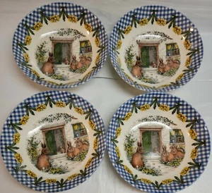 Set of 4 Royal Stafford 8" Soup Bowls Easter Bunny Rabbit Blue Gingham Salad - Picture 1 of 12