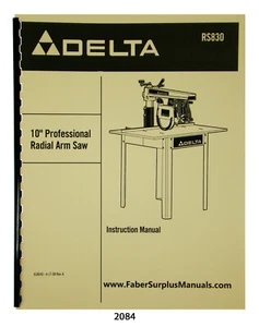 Sierra radial profesional Delta 10" RS830 manual de instrucciones y piezas #2084 - Imagen 1 de 6