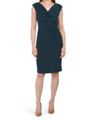 Anne Klein женщин синий зеленый капот шеи крышка рукав оболочка миди платье размер 12 новый с Ярлыками - Изображение 1 из 4