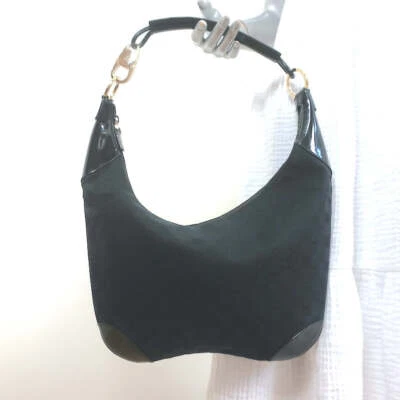 Gucci Monogram Hobo Black Patent Leather-Trim Canvas Medium Shoulder Bag - Image 1 of 4