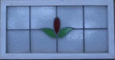 SIMPLE FLORAL LARGE OLD ENGLISH LEADED STAINED GLASS WINDOW 29 3/4" x 15 1/2" - Image 1 of 3