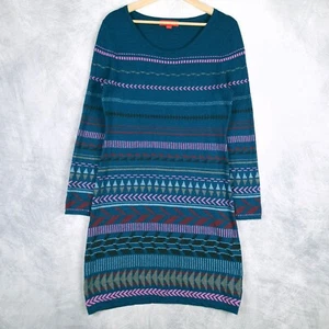 Krimson Klover Dress Womens Large Blue Striped Wool Blend Long Sleeve Boho Short - Picture 1 of 19