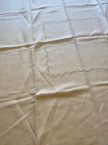 Vintage Table Cloth Linen Ivory Beige Embroidered Square 42" x 40" - Picture 1 of 8
