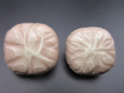 1" Lot of 2 Vtg Button HAND CARVED 1960s Plastic Bakelite? Blush Taupe Pink - Image 1 of 4