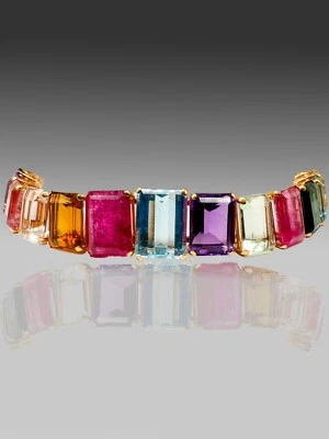 18 Karat Gelbgold Armband 750er mit verschiedenen Edelsteinen - Bild 1 von 4