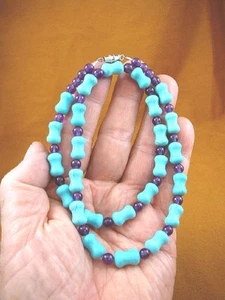 (V326-41) 18 Zoll langer Türkis Edelstein + lila Amethyst Perlen Edelstein Halskette - Bild 1 von 2