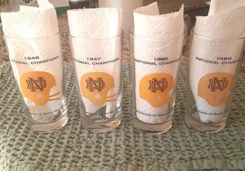Notre Dame Championships glassware - - lot x4 (1946, 1947, 1966, 1988) $10 each Cover