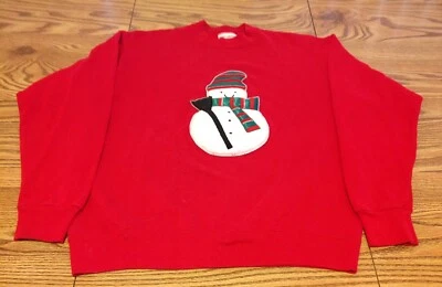 De Colección Feo Navidad Suéter Sudadera Rojo Adornado Muñeco de Nieve Tultex Mediano Foto 1 de 4