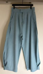 Free People Sz Med Blue Harem Pants Elastic Waist Zipper Pockets Button Ankles - Picture 1 of 14