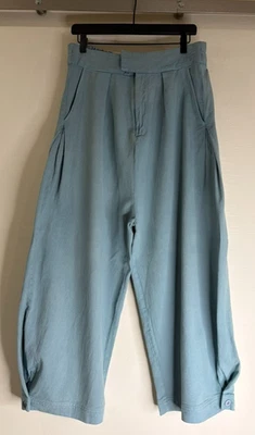 Free People Sz Med Blue Harem Pants Elastic Waist Zipper Pockets Button Ankles - Image 1 of 4