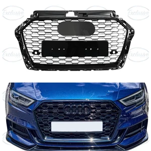 Für Audi A3/S3 8V (2017-2020) Glanz Schwarz Waben RS3 Style Kühlergrill und Emblem - Bild 1 von 6