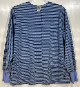 Scrub Jacket Top donna taglia S piccolo 3D Blocks Squares cappotto blu geometrico - Foto 1 di 4