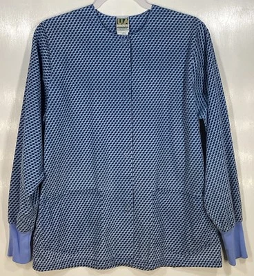 Scrub Jacket Top womens size S small  3D Blocks Squares Geometric blue coat - Image 1 of 4