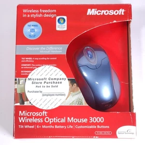 New Microsoft Wireless Optical Mouse 3000 Blue Mac/PC USB or PS/2 Model 1008 - Picture 1 of 4