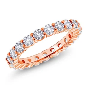 1.30 Ct White Created Sapphire 18K Rose Gold Plated Silver Eternity Band - Picture 1 of 6