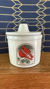 Vintage Crock Cardinals Collectible Christmas 1982 Butter Cheese Crock White - Picture 1 of 4