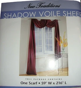 NEW TRADITIONS Elegant Shadow Voile Sheer Valance Window Treatment 59"x216"  313 - Picture 1 of 2