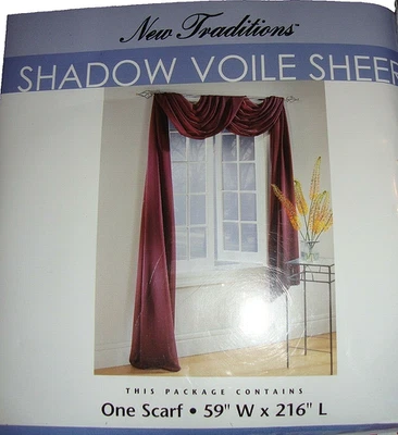 NEW TRADITIONS Elegant Shadow Voile Sheer Valance Window Treatment 59"x216"  313 - Image 1 of 2