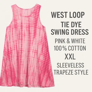 West Loop Tie Dye Swing Dress Size 2X Pink White 100% Cotton Sleeveless - Picture 1 of 1
