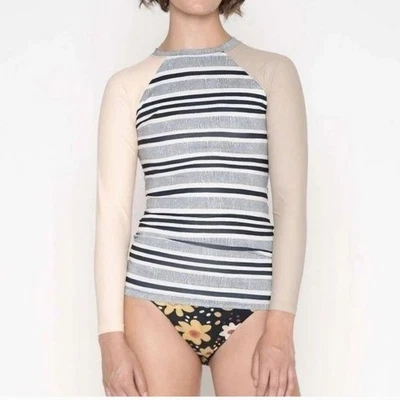 Camisa de Natación Seea Doheny Rash Guard Rayas Mangas Bloques de Color Negro Blanco Rayas M Foto 1 de 4