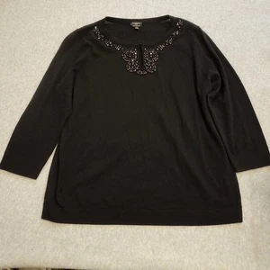 Talbots Sweater Womens 1X Black Pure Merino Wool Embellished Beaded HOLE - Picture 1 of 14