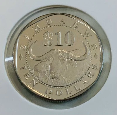 2003 Zimbabwe $10 Coin KM#14 African Buffalo Bateleur Eagle UNC Wildlife Big 5 - Image 1 of 3