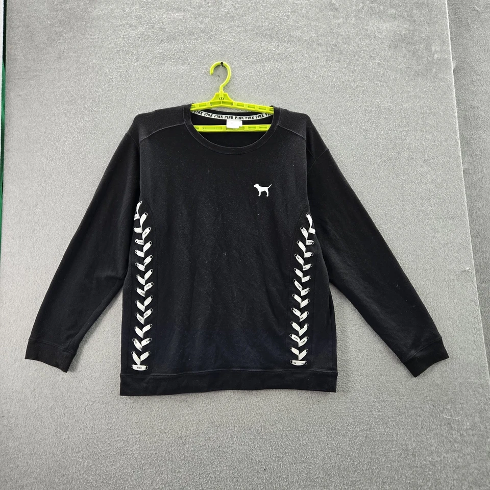 Victoria's Secret PINK Women Sweatshirt L (170/104A) Black Dog Lace Up Logo - Image 1 of 4