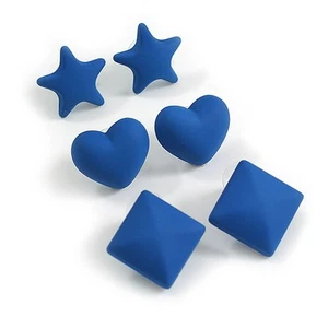 Star/Heart/Diamond Shaped Blue Matte Acrylic Stud Earrings - Set Of 3 Pairs - Picture 1 of 6