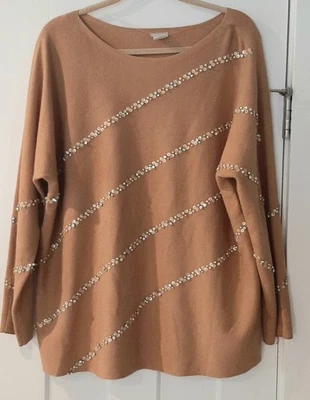 Свитер CHICO'S размер 3 XL верблюд диагональ украшенный свитер блестящий/праздник/вечеринка  - Изображение 1 из 4