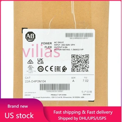 Novo 2022 AB 22A-D4P0N104 PowerFlex 4 1.5 kW 2 HP AC Drive 22AD4P0N104 - Imagem 1 de 4