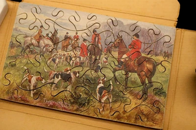 🔥 Подписано W.D. Деревянная головоломка Almond 1920-е THE MEET 40 шт. коробка для сцены охоты - Изображение 1 из 4