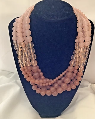 Premier Designs Lucite Beads Pink Multi Strand Necklace Ombré Rose Brown N74 - Image 1 of 4