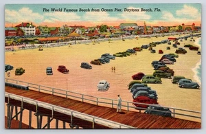 Postal de lino de The World Famous Beach from Ocean Pier Daytona Beach Florida - Imagen 1 de 2