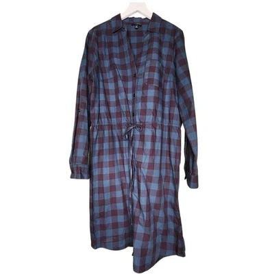 Vestido Camisa The Limited S Azul Púrpura Algodón a Cuadros Manga Larga Cordón Foto 1 de 4