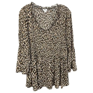 Chloe Rene Plus Size 2X Top Leopard Print Tunic Blouse Bell Sleeve Peplum 1416 - Picture 1 of 9