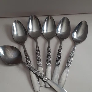 Rebecca von Oneida Silber Löffel 4 Teelöffel 1 Zuckerlöffel Edelstahl Auslaufmodell - Bild 1 von 10