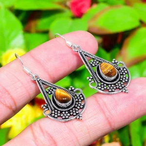 Tiger Eye Gemstone Handmade 925 Sterling Silver Jewelry Earring 1.97" p495 - Picture 1 of 4