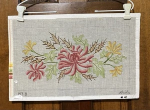 Handpainted Vintage Dielco Needlepoint Canvas 143B, Floral Spray, EUC 14 Ct Mono - Picture 1 of 5