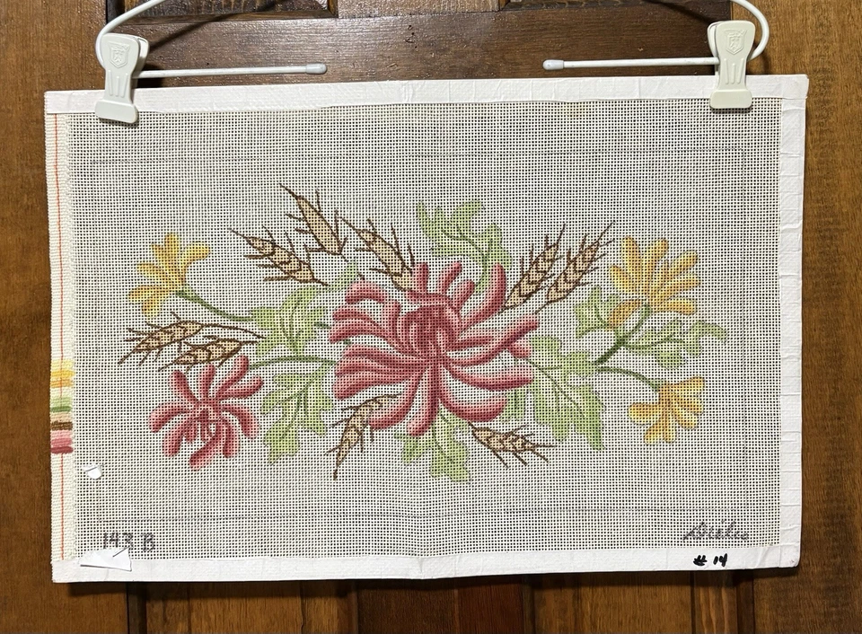 Handpainted Vintage Dielco Needlepoint Canvas 143B, Floral Spray, EUC 14 Ct Mono - Image 1 of 4