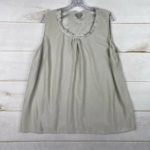 J. Jill Womens Top Sz 2X Gray 100% Silk Pleated Shell Tank Flowy Career Ruffle - Picture 1 of 8