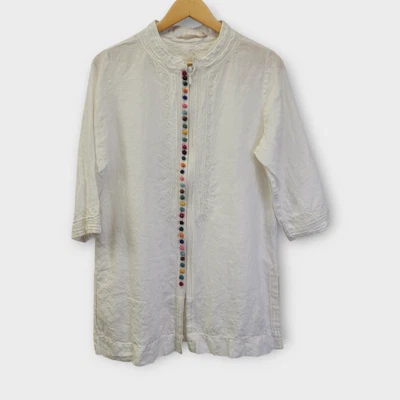 Túnica Soft Surroundings Desierto Lino Cremallera Completa Pequeña Mediana Multicolor Botones Foto 1 de 4