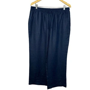 JOIE Linen Wide-leg Drawstring Cropped Pull-on Pants XL Casual Vacation Blue - Picture 1 of 9