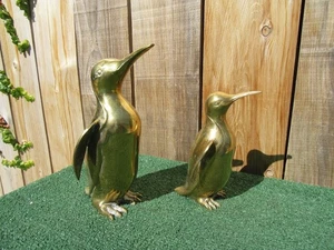 Set of 2 Vintage Solid Brass Penguin Figures Mother Child Korea - Picture 1 of 9