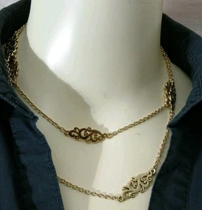 Cookie Lee Women's Fashion Necklace 36" Goldtone Scroll Station Necklace~Vintage - Picture 1 of 14