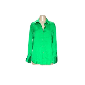 Green ZARA Satin Button-Up Top - Picture 1 of 4