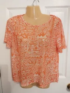 Livrekina Damen orange & weiß halbtransparent Kurzarm Top-Größe Medium - Bild 1 von 3