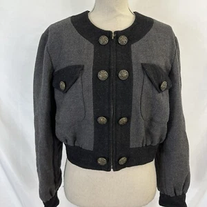 Chaqueta corta de lana gris barata y elegante Moschino de colección talla 10 militar de EE. UU. - Imagen 1 de 10