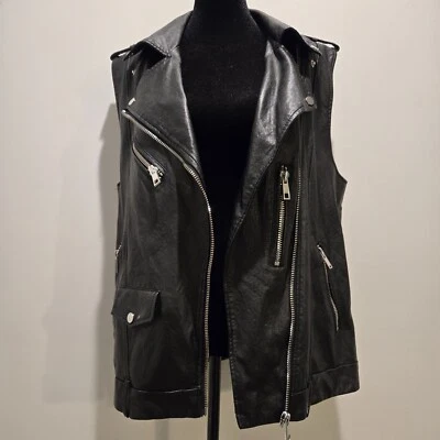 Chaleco chaqueta de cuero sintético para mujer Forever 21 negro talla mediana Foto 1 de 4